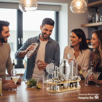 Set Coctelería en Acero inoxidable Mixology™ 23 piezas en base de bambú