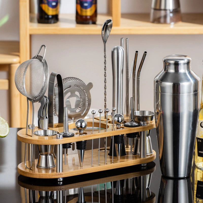 Set Coctelería en Acero inoxidable Mixology™ 23 piezas en base de bambú