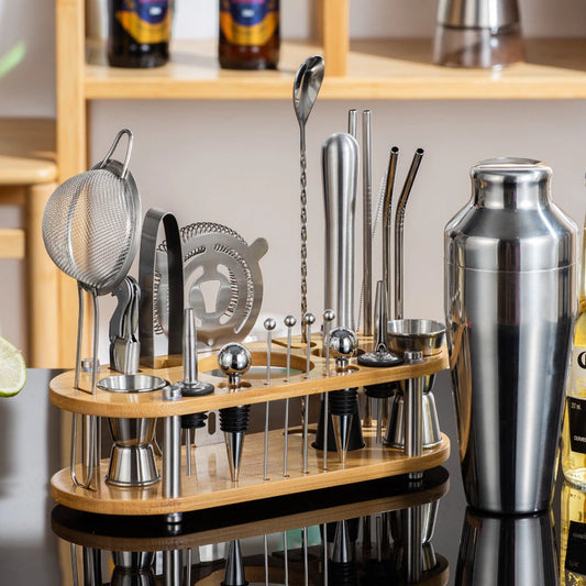 Set Coctelería en Acero inoxidable Mixology™ 23 piezas en base de bambú